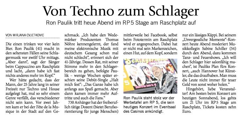 Presseartikel in der Hallo Wochenende Hannover Presseartikel in der Hallo Wochenende Hannover